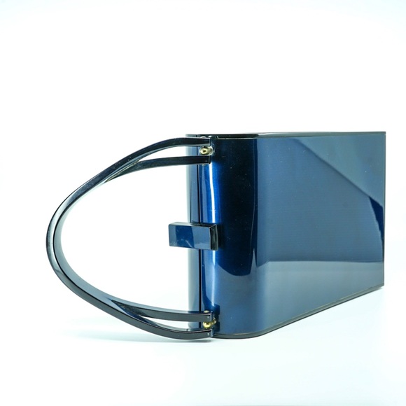 1950s WILARDY Vintage Navy Lucite Bar Clasp Purse - Picture 3 of 16